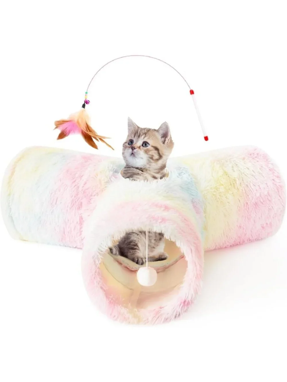 3-Way Collapsible Plush Cat Tunnel - Fun Indoor Toy for Kittens & Small Pets
